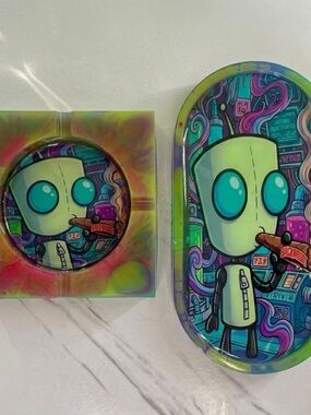GIR Invader Zim Ashtray Tray Set Nickelodeon Cartoon Collectible Decor
